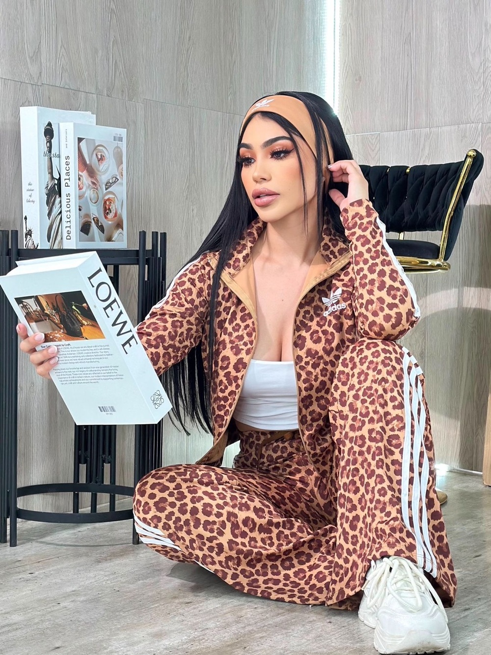 adidas Women’s Leopard Print Track Jacket & Joggers - Brown